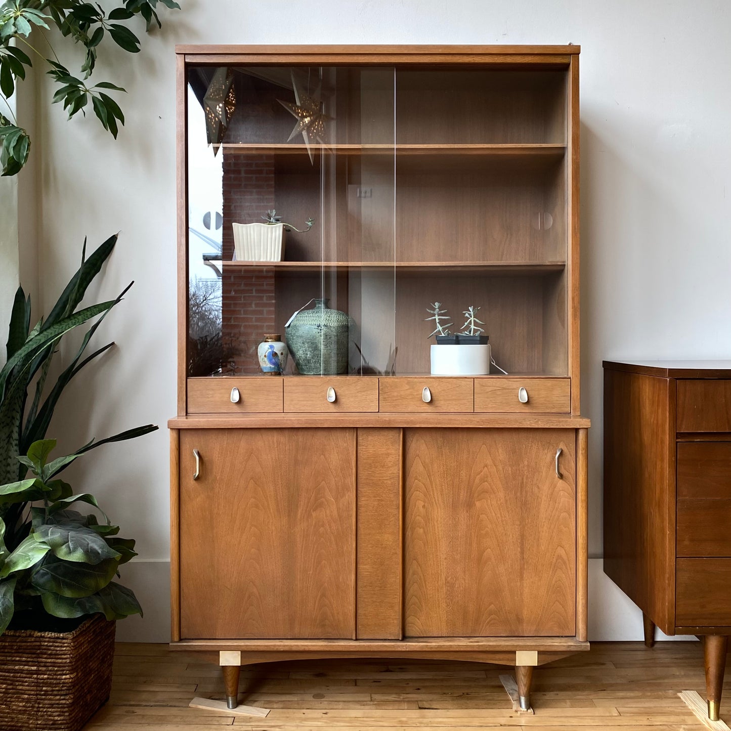 Vintage MCM Hutch with Sliding Glass Doors