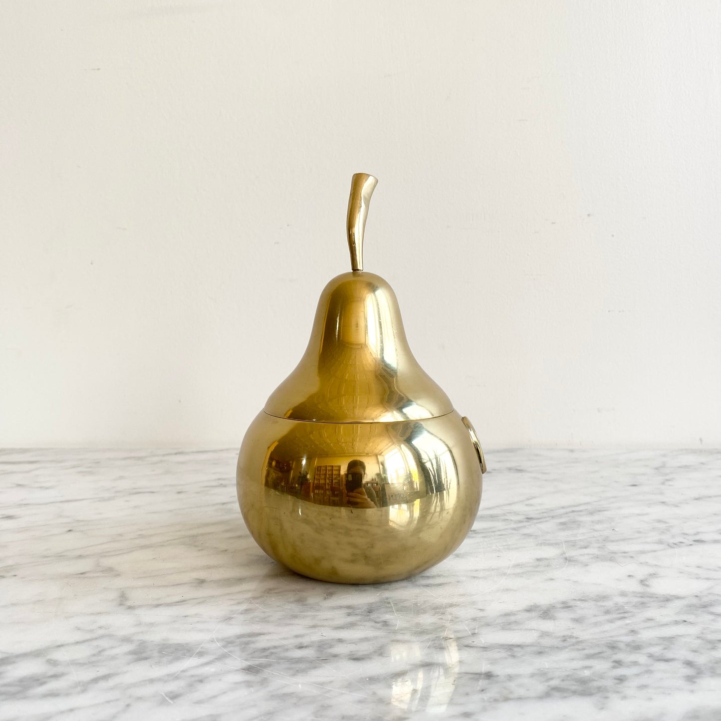 Large Vintage Brass Pear Container