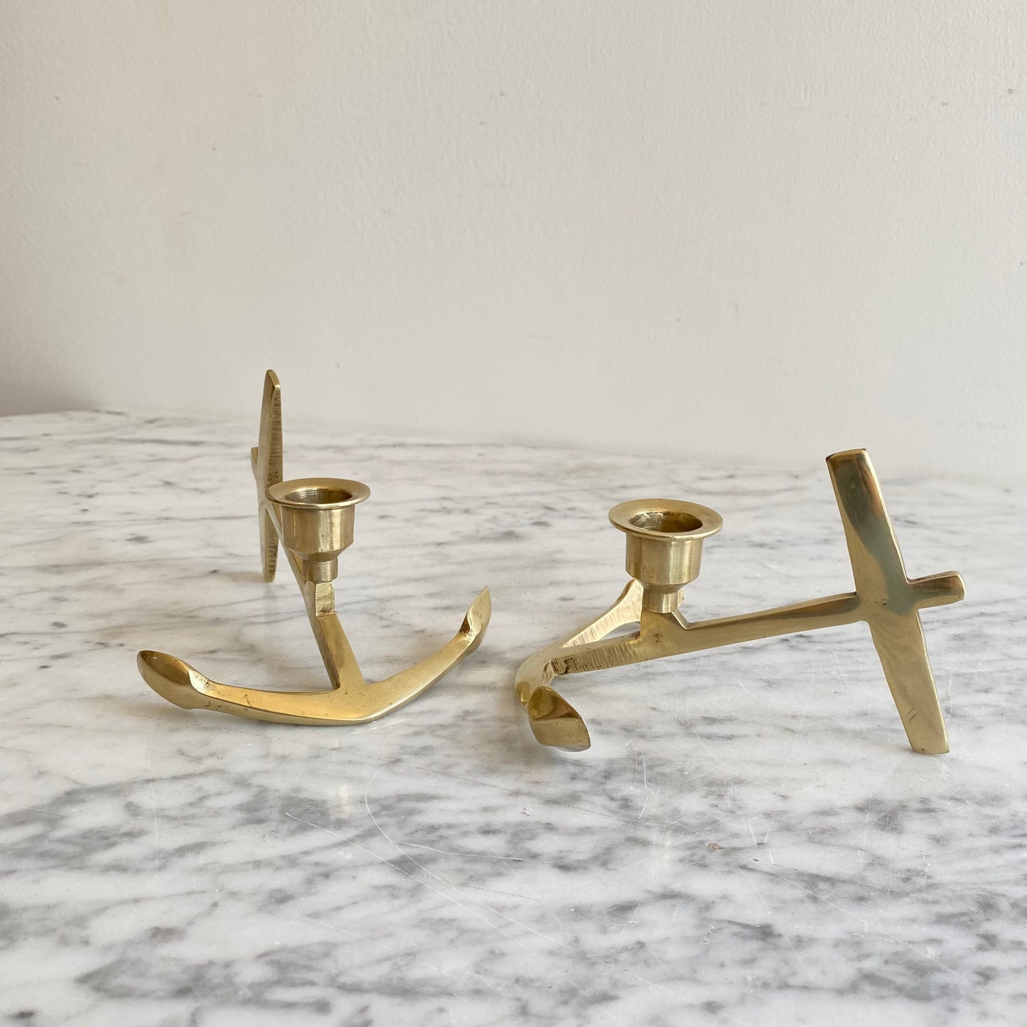 Pair of Vintage Brass Anchor Candle Holders (NAUTICAL COLLECTION)