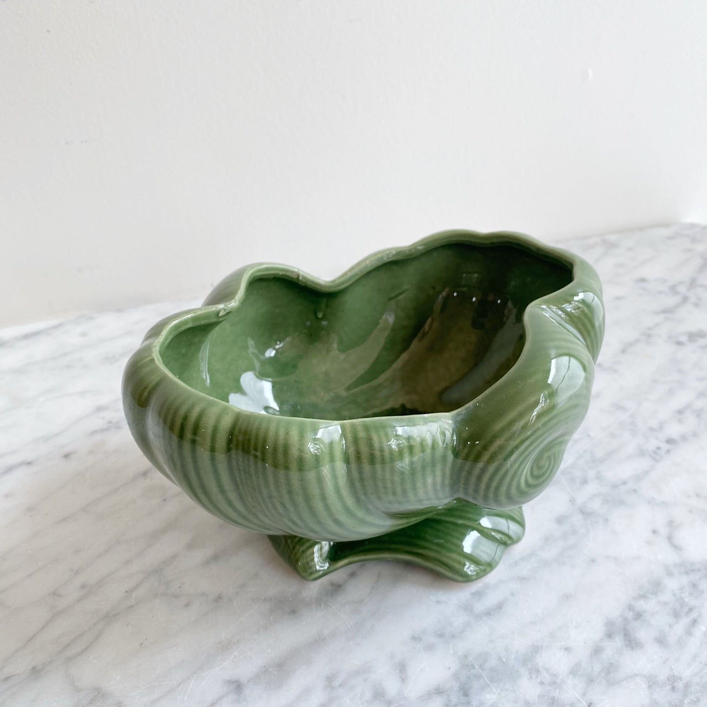 Vintage Green Ceramic "Swirl" Planter
