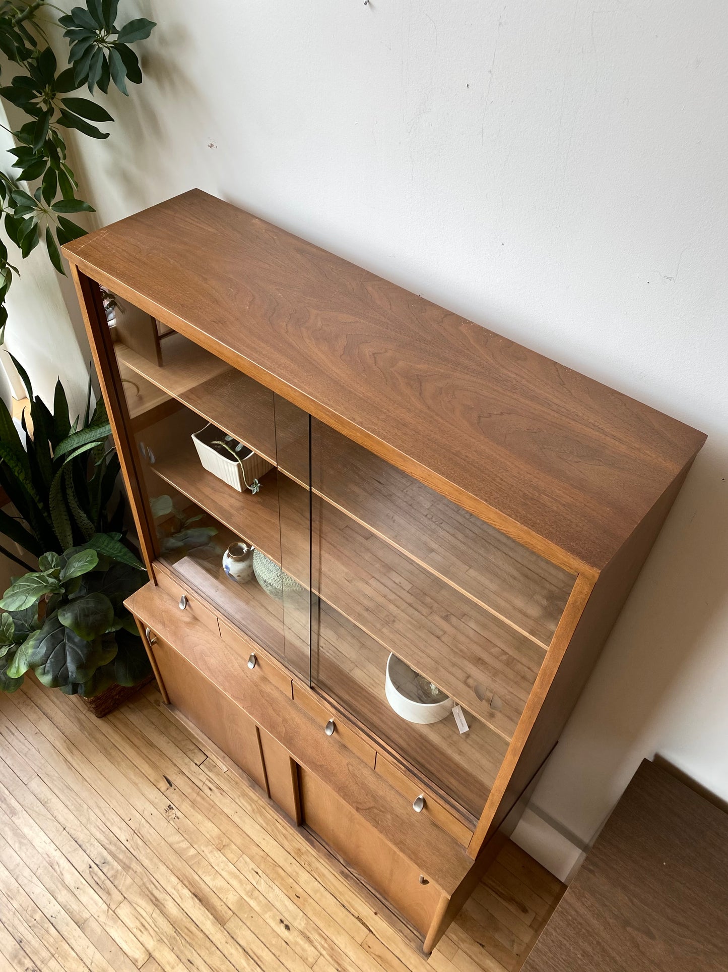 Vintage MCM Hutch with Sliding Glass Doors