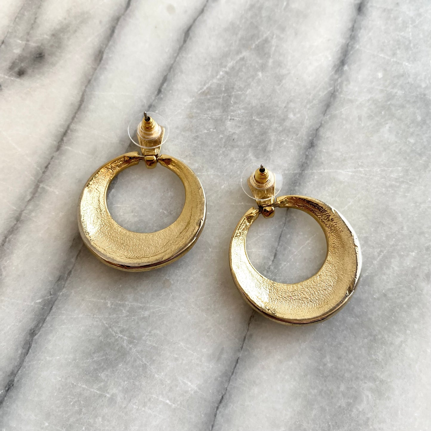 Large Vintage Postmodern Enamel + Gold Earrings