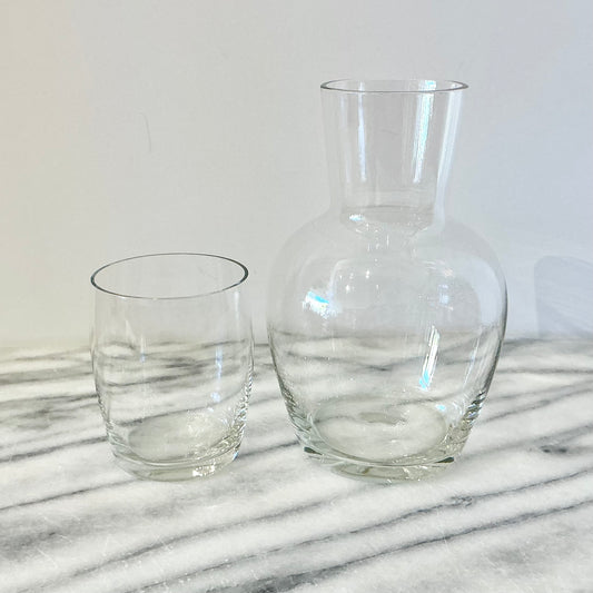 Vintage Glass Pitcher with Small Glass