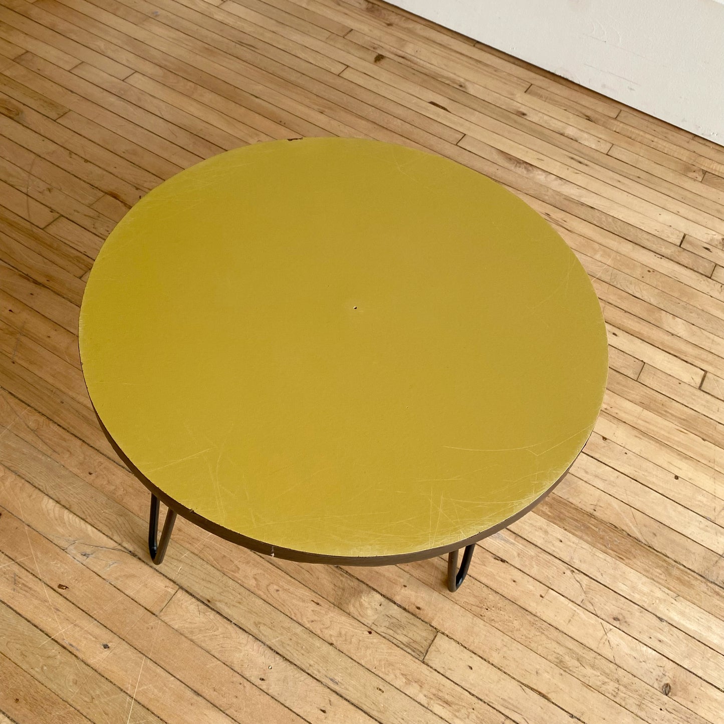 Petite Vintage MCM Round Yellow Table