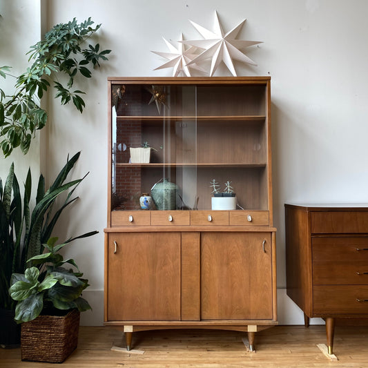 Vintage MCM Hutch with Sliding Glass Doors