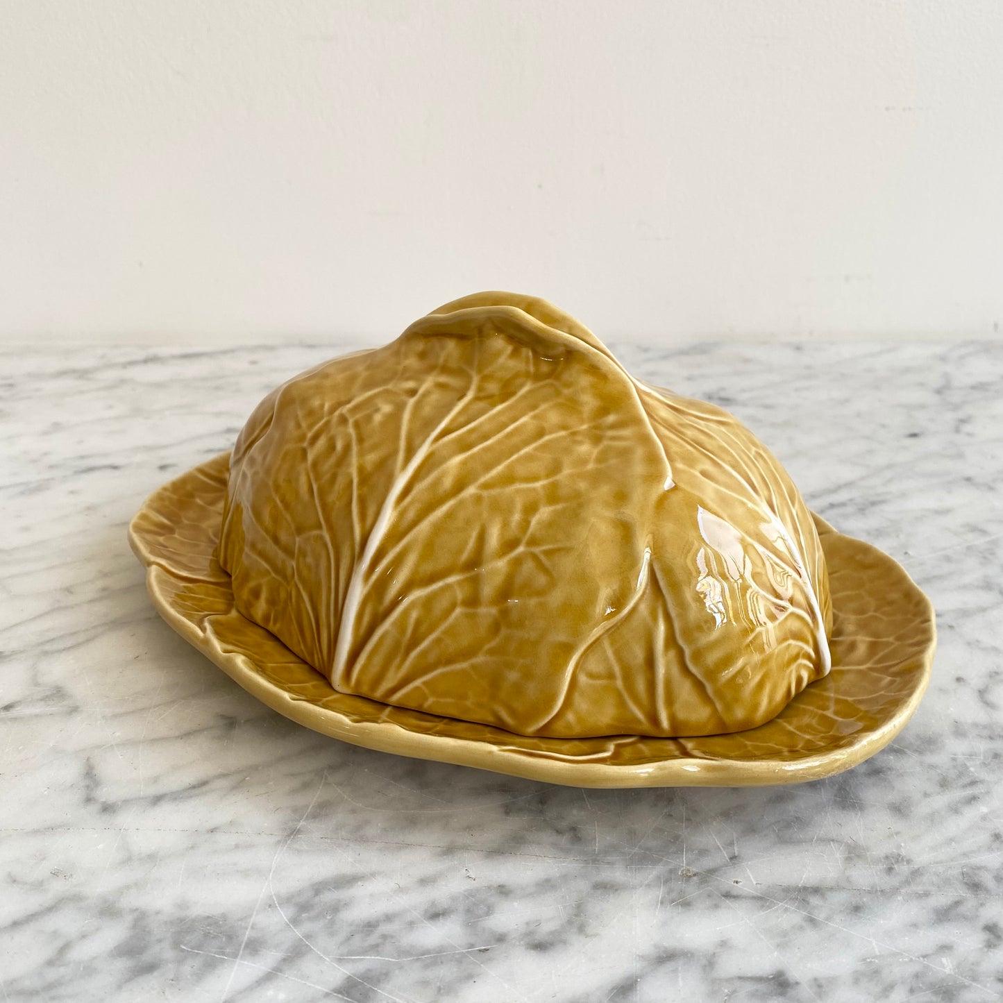 Vintage Covered Dish, Golden Cabbage Leaf