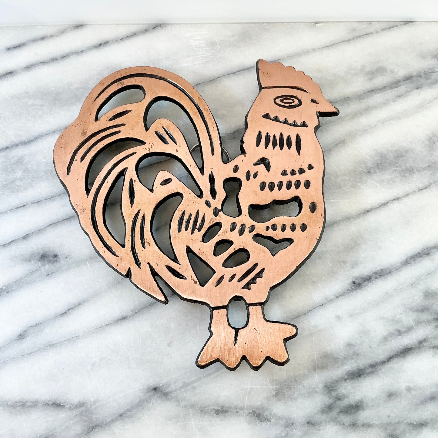 Vintage Cast Iron + Copper Rooster Trivet