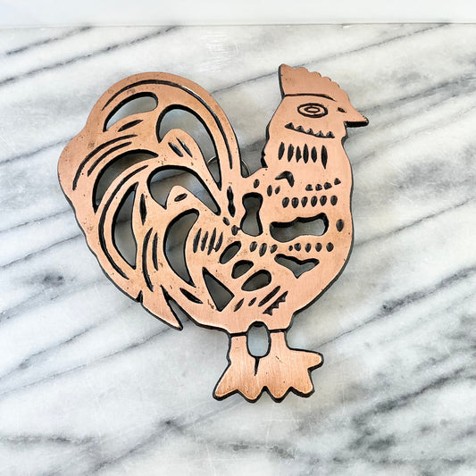 Vintage Cast Iron + Copper Rooster Trivet