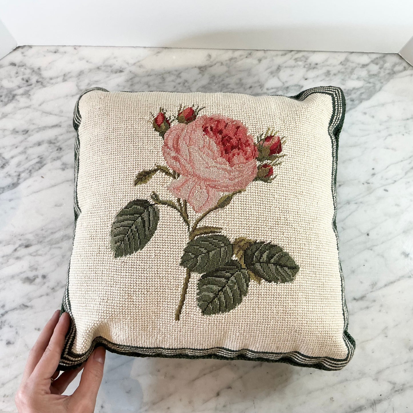 Antique Rose Needlepoint Accent Pillow