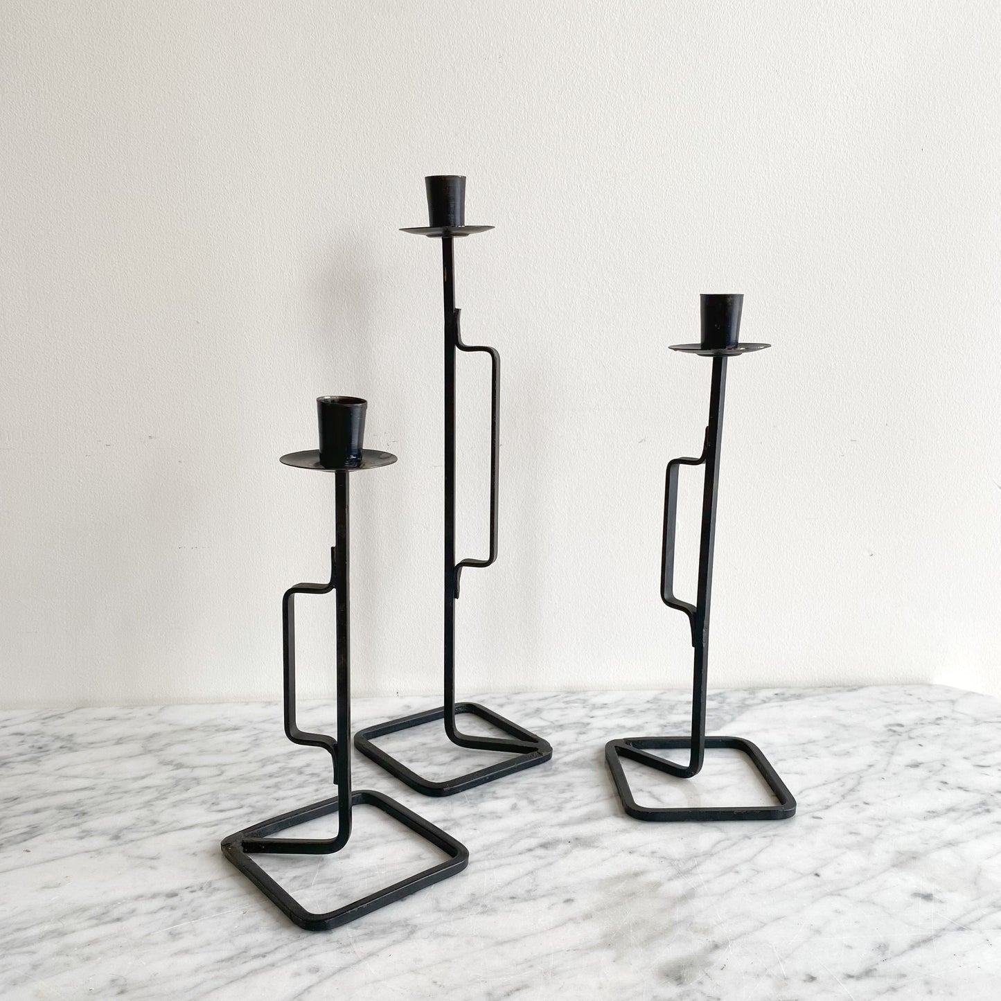 Trio of Slim Vintage Iron Candle Holders