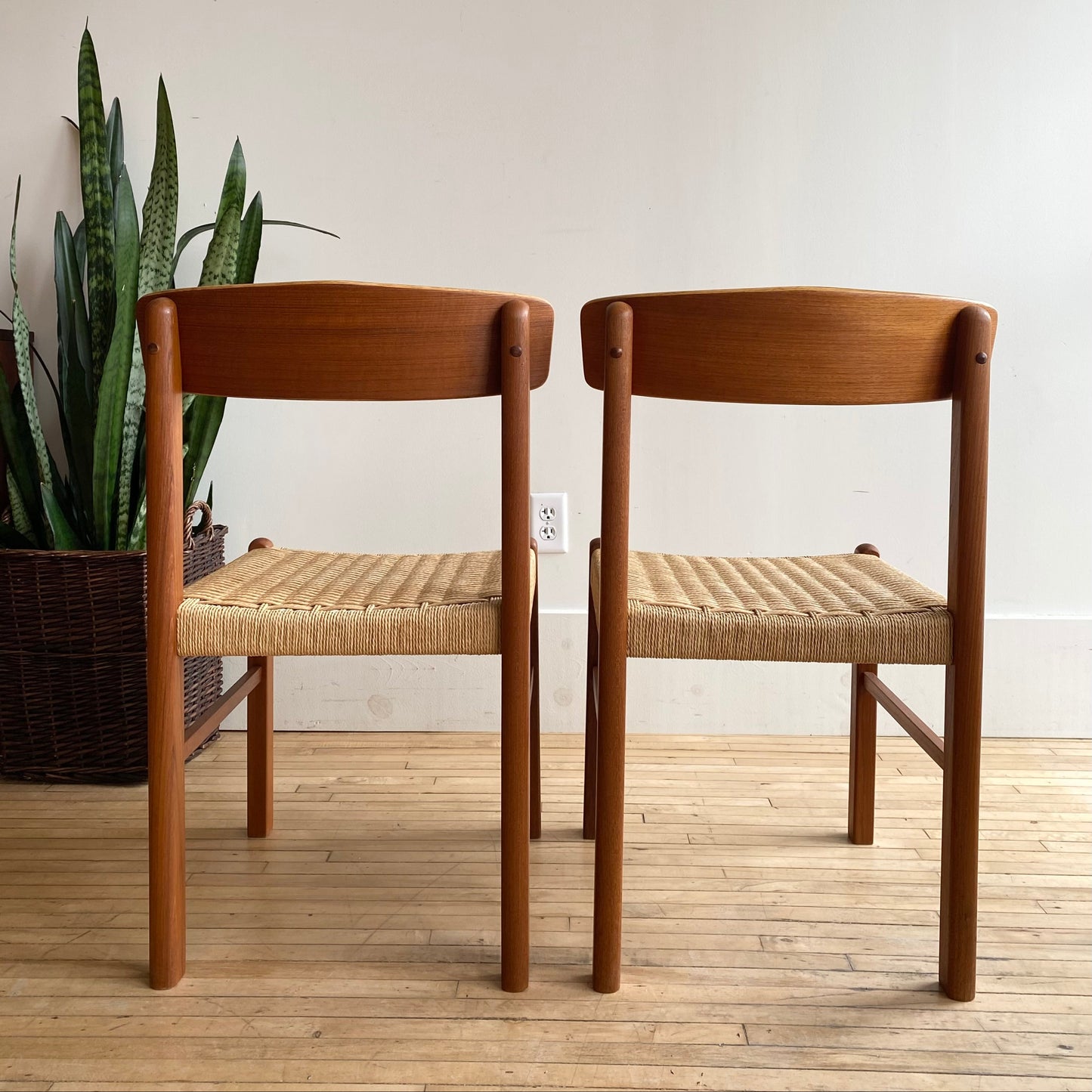 PAIR of Vintage Teak Dining Chairs with Paper Cord Seats