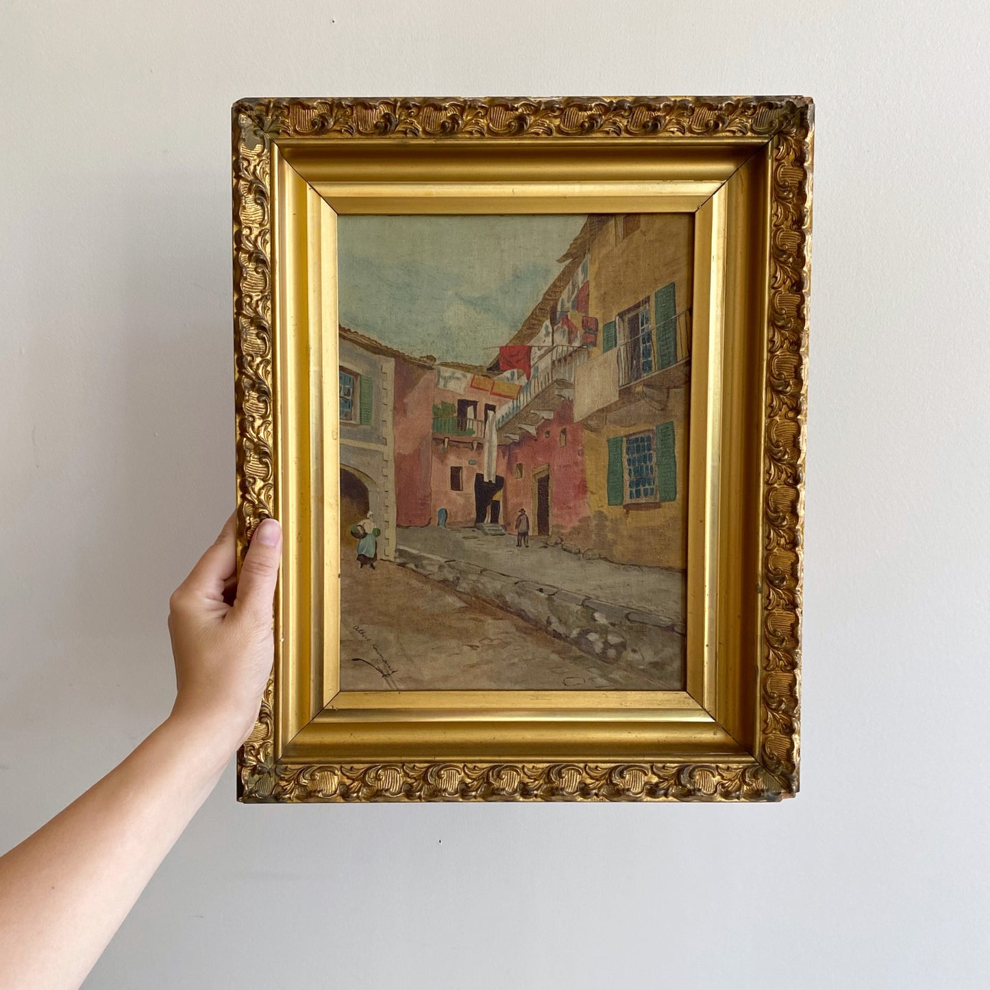 Antique Original Street Scene Painting