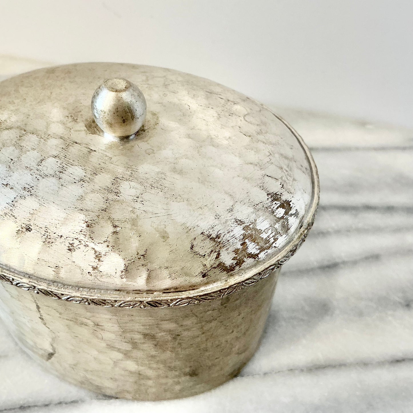Vintage Handcrafted Silver Container with Lid
