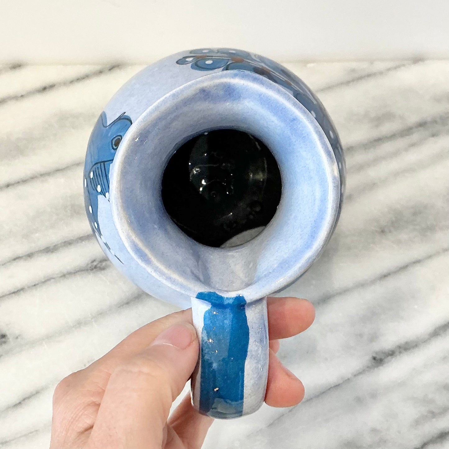 Vintage Blue Hand-Painted Ceramic Mexican Pitcher