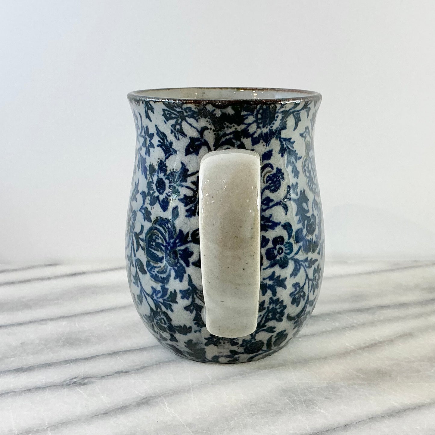 Vintage Blue + Gray Ceramic Floral Mug