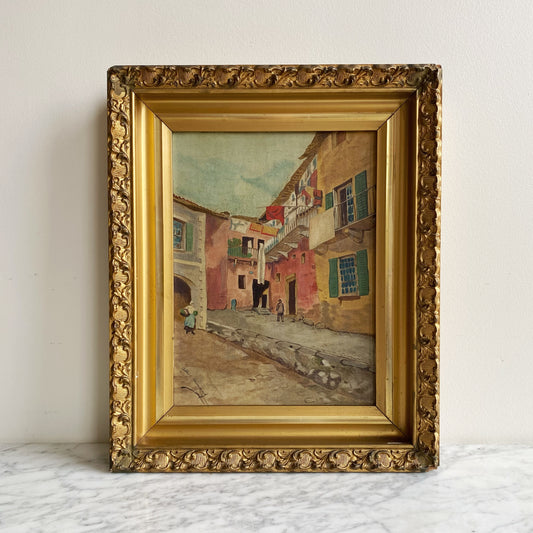 Antique Original Street Scene Painting