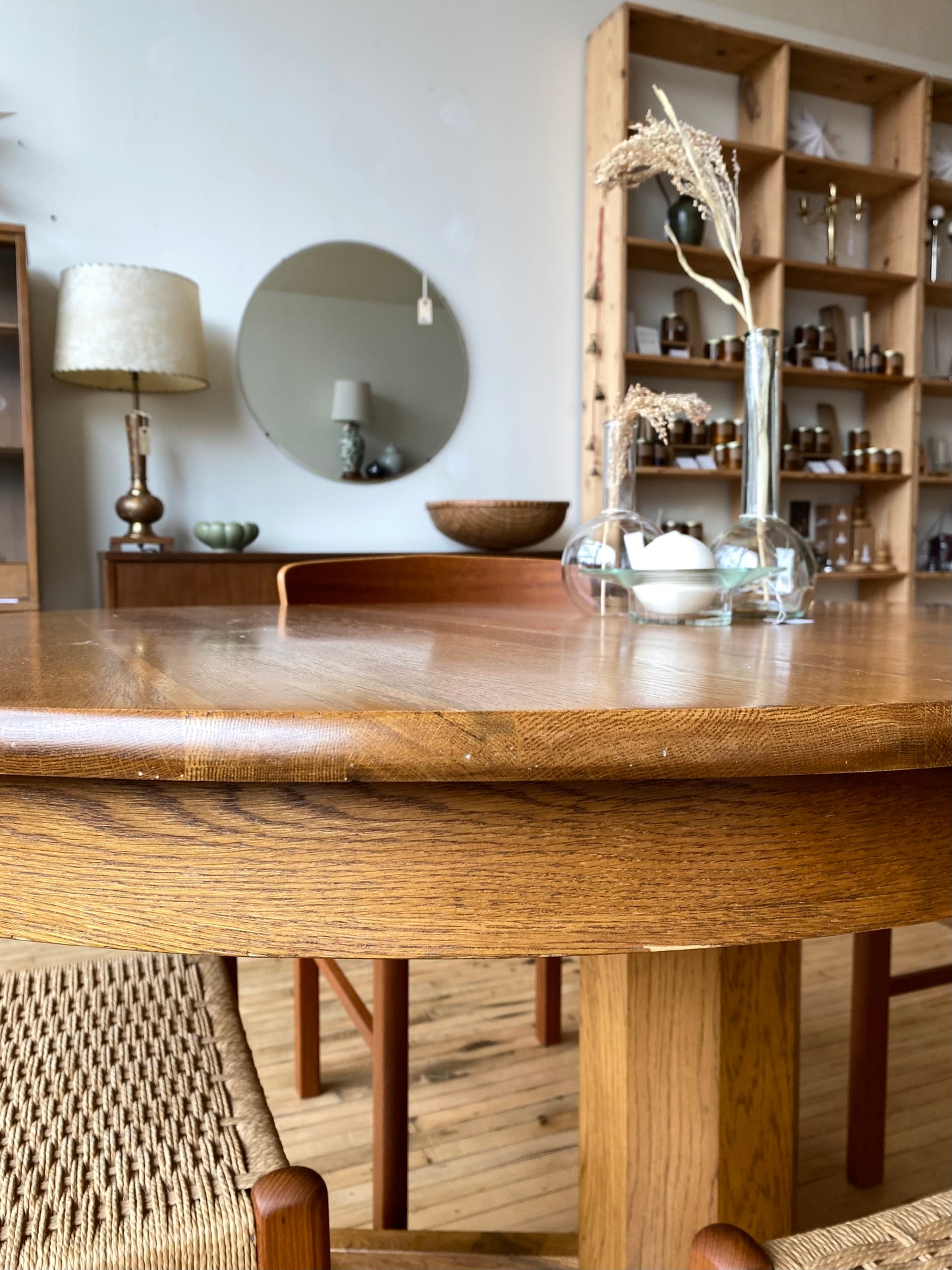 Vintage Oak Dining Table with Pedestal Base