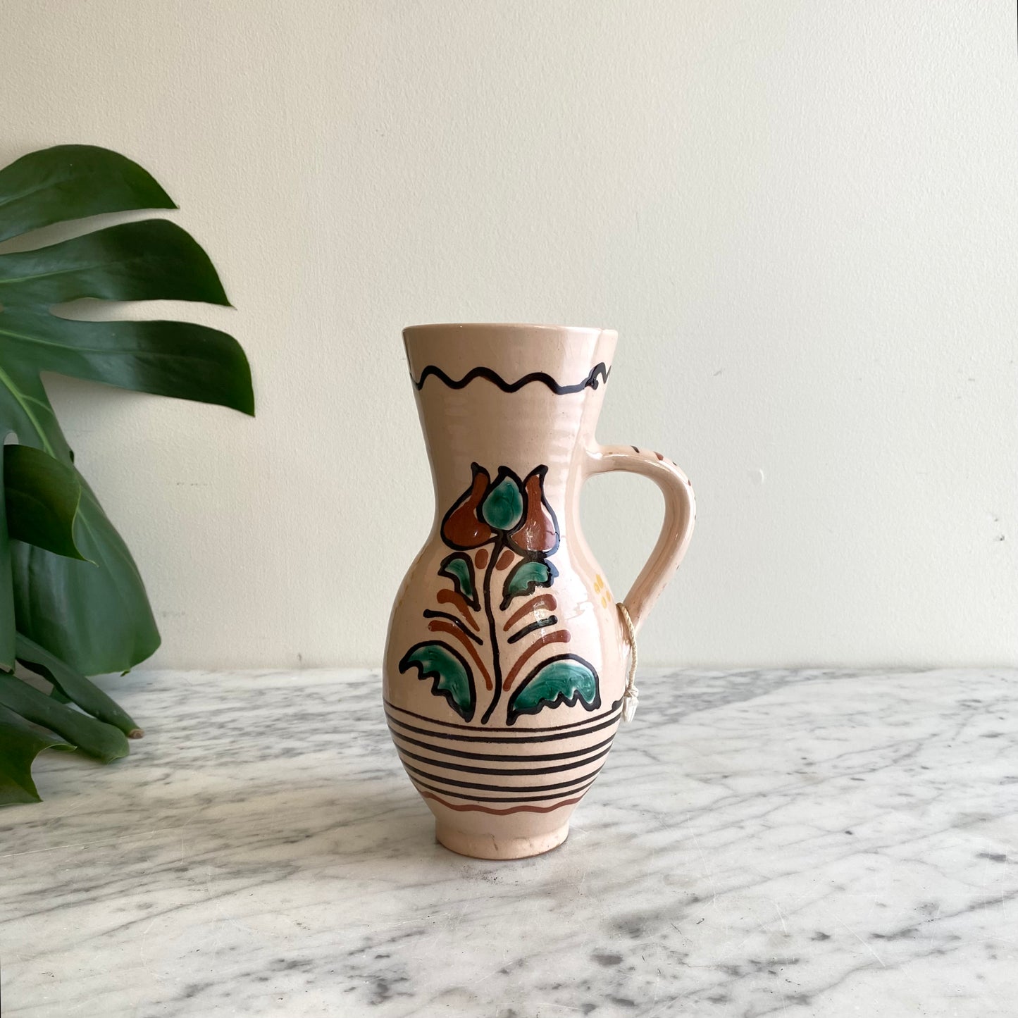 Vintage Hungarian Folk Art Pitcher, 8"