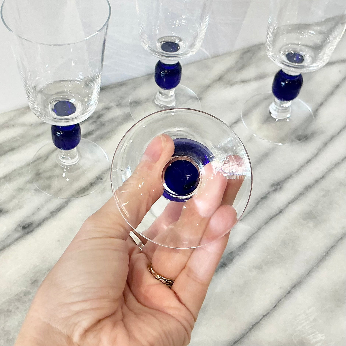 S/4 Vintage Cobalt Blue Stemware