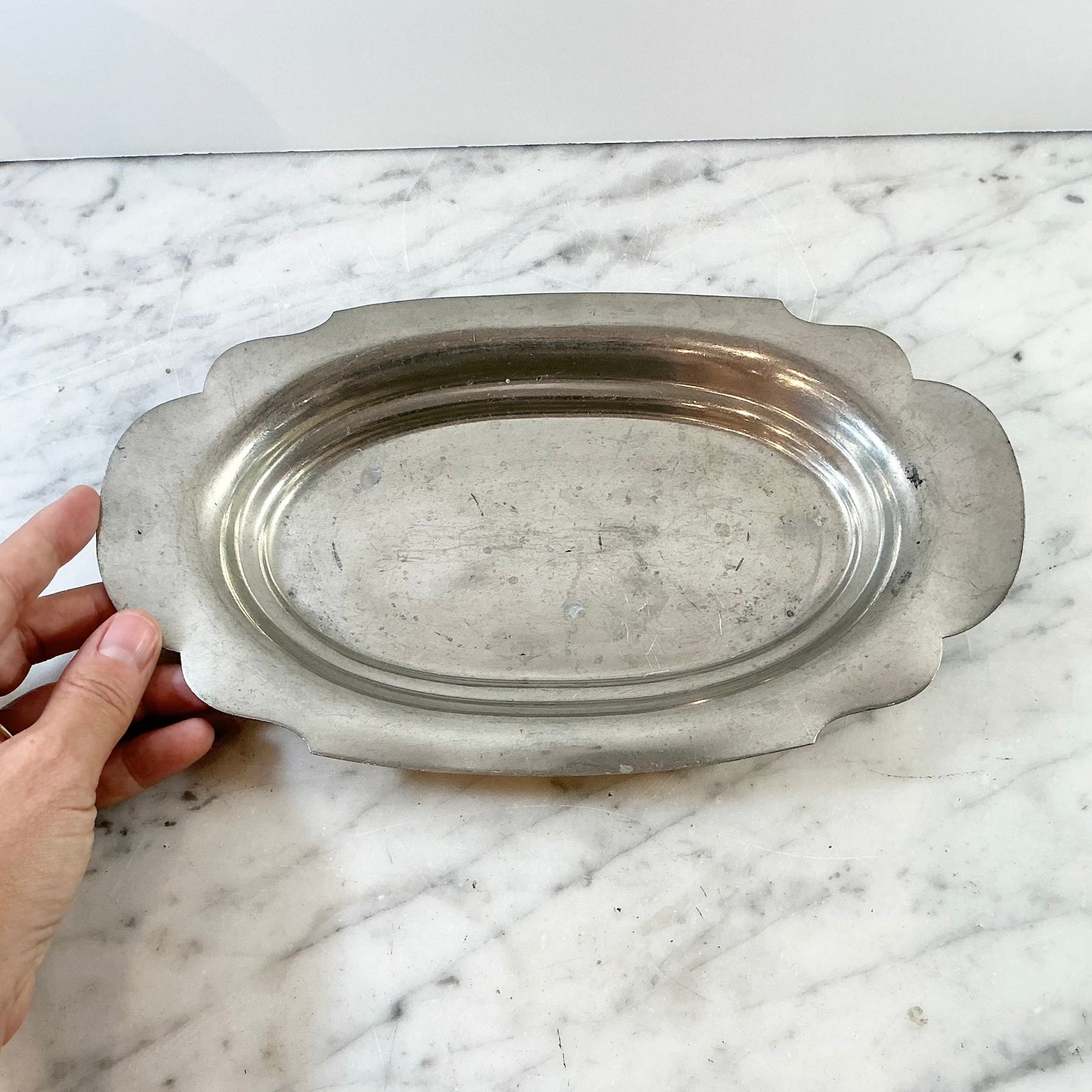 Vintage Scalloped Pewter Tray