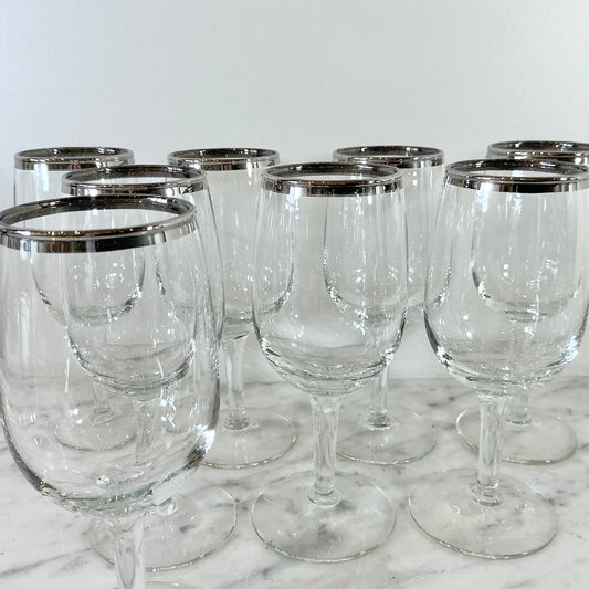 S/8 Small Vintage Silver Rimmed Wine Glasses