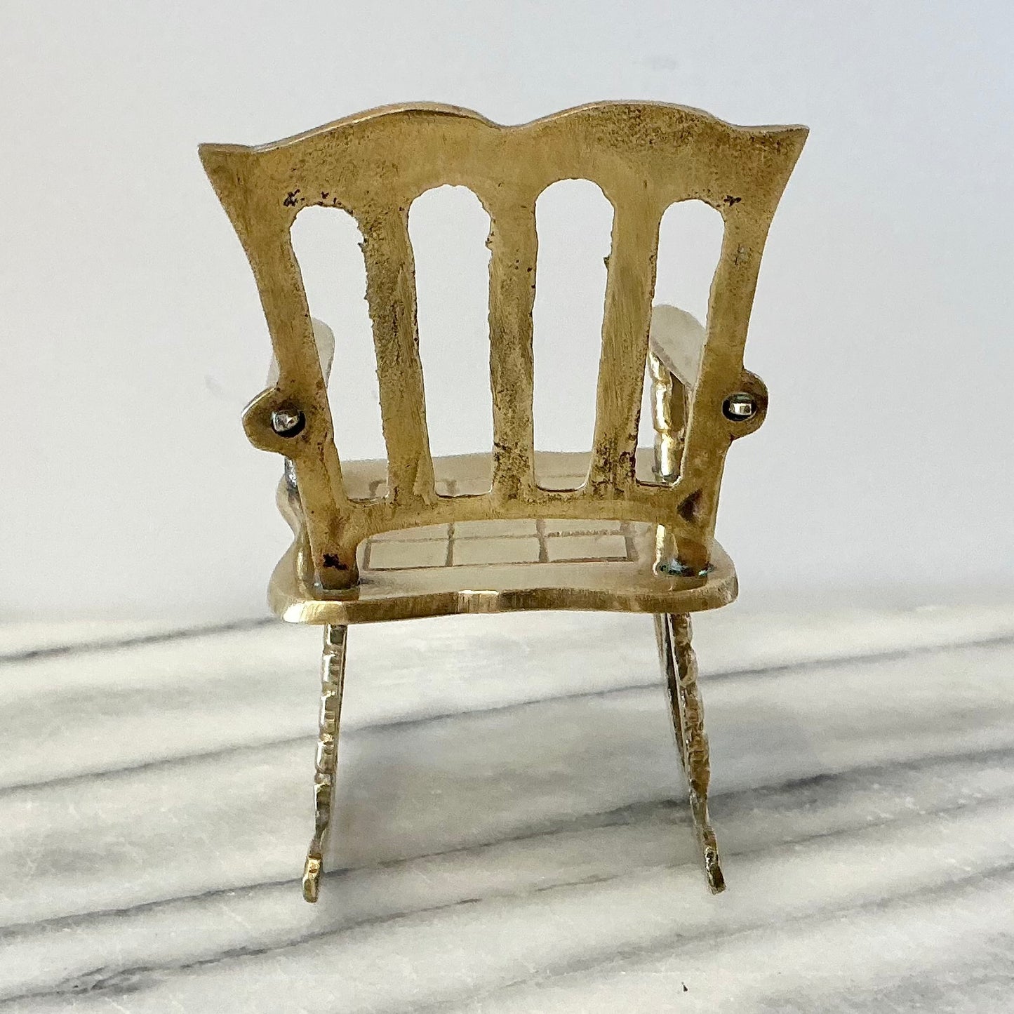 Tiny Vintage Brass Rocking Chair, 4"