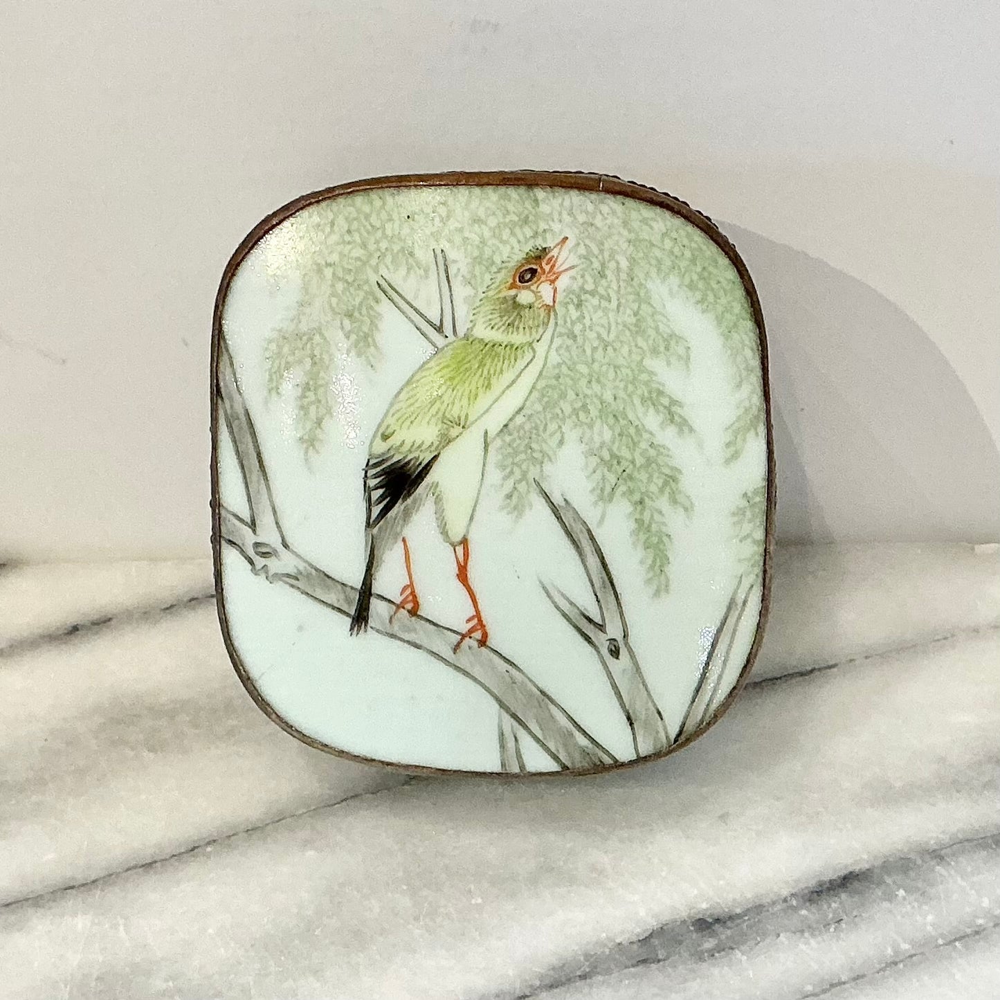 Vintage Porcelain Shard Box with Bird