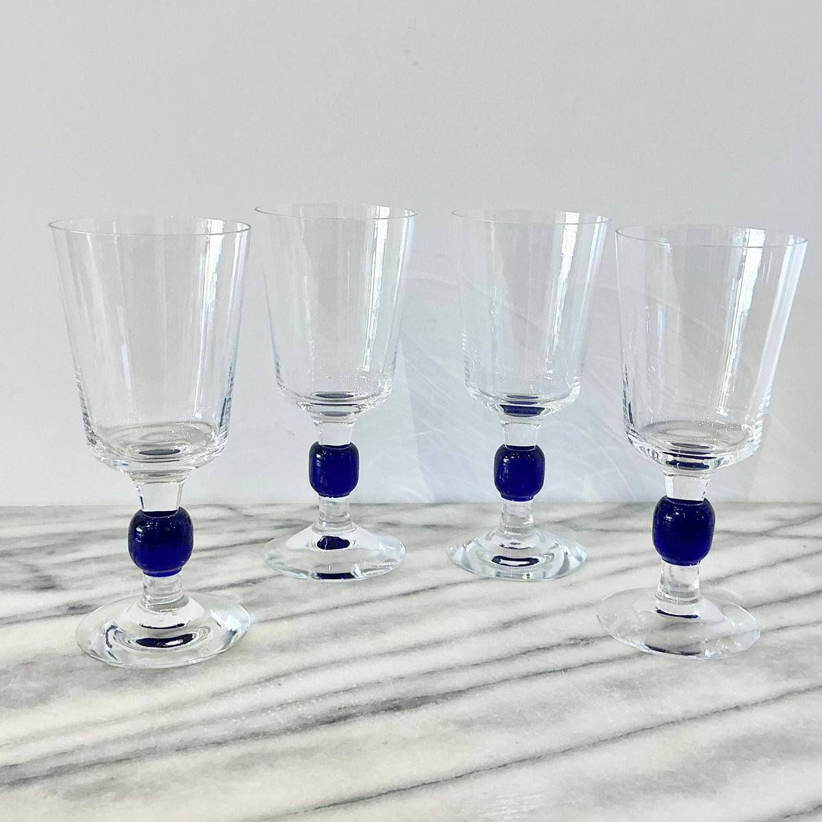 S/4 Vintage Cobalt Blue Stemware