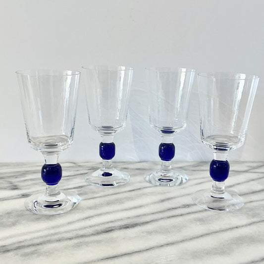 S/4 Vintage Cobalt Blue Stemware