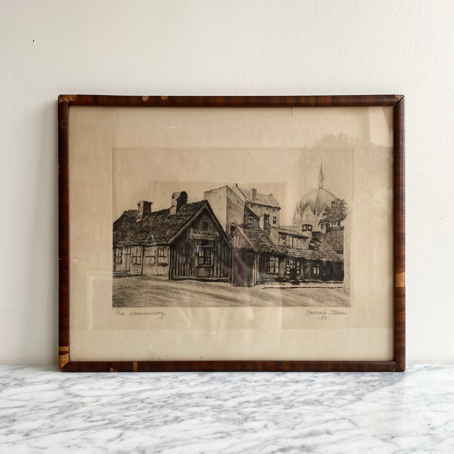 Antique Norwegian Original Print / Etching (13 x 17)