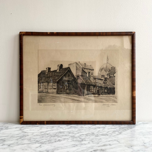 Antique Norwegian Original Print / Etching (13 x 17)