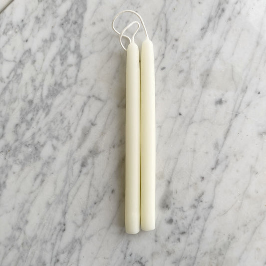 9.5" PAIR Beeswax Taper Candle, White