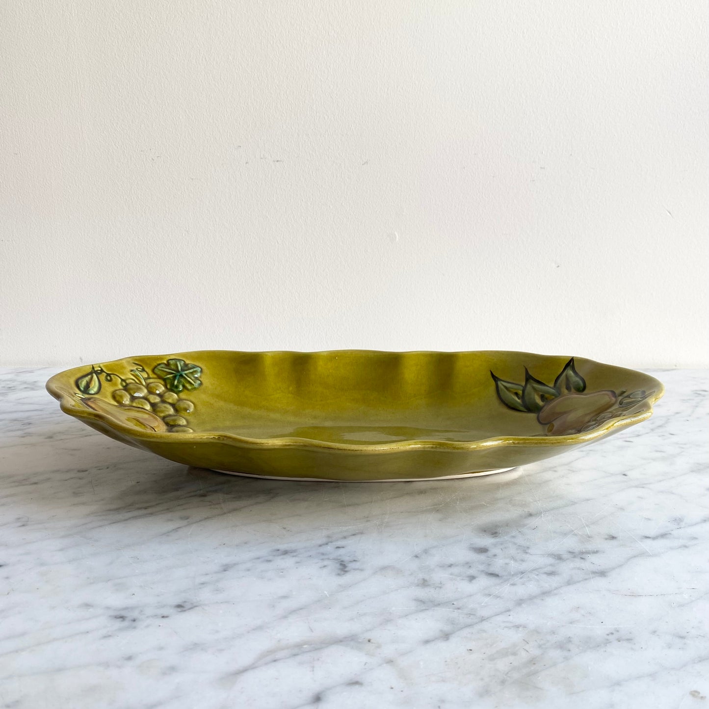 Vintage Chartreuse Ceramic Platter with Fruit