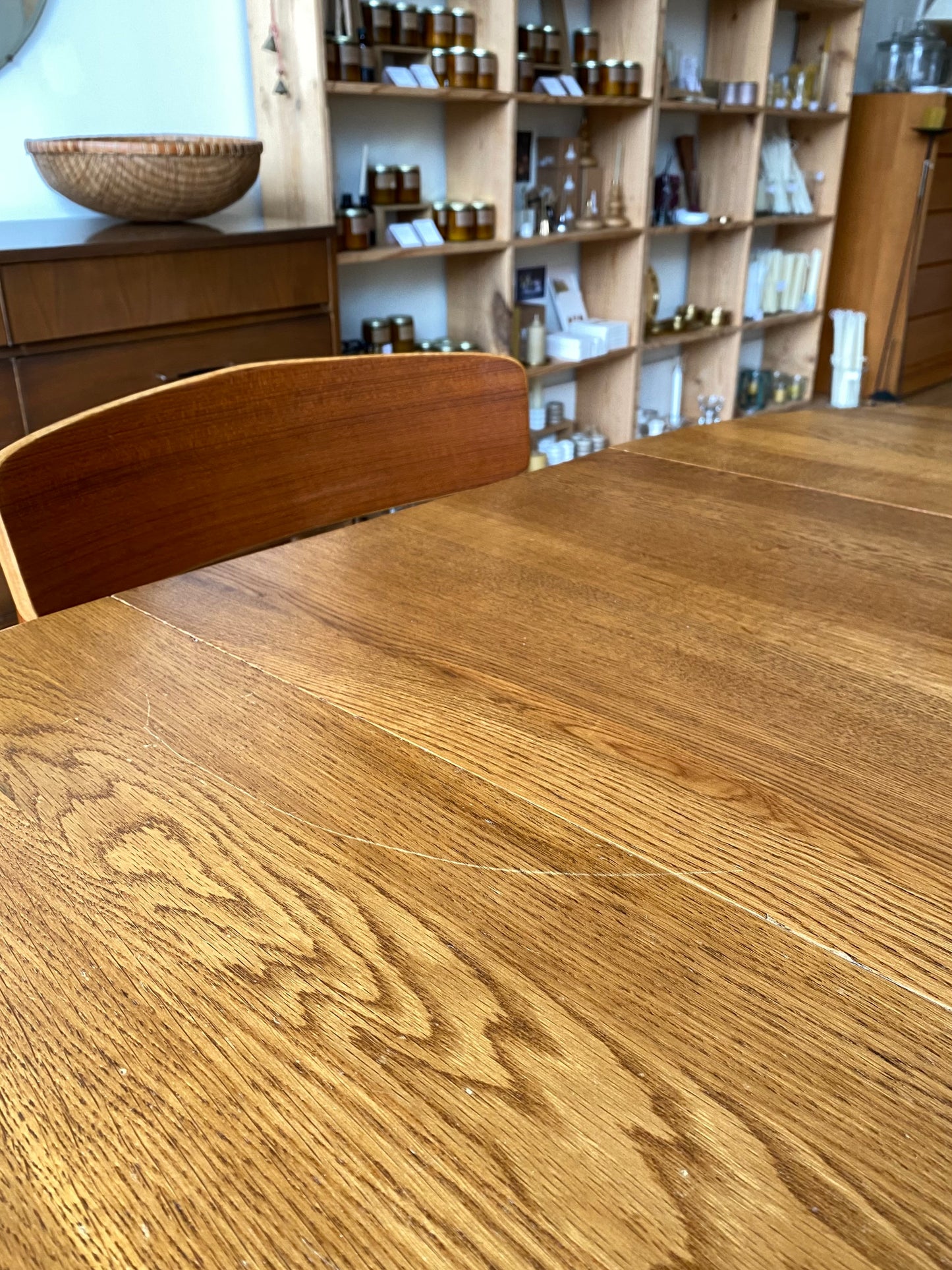 Vintage Oak Dining Table with Pedestal Base