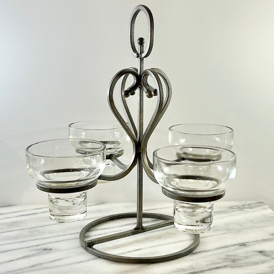 Vintage Iron Candelabra with Glass Cups