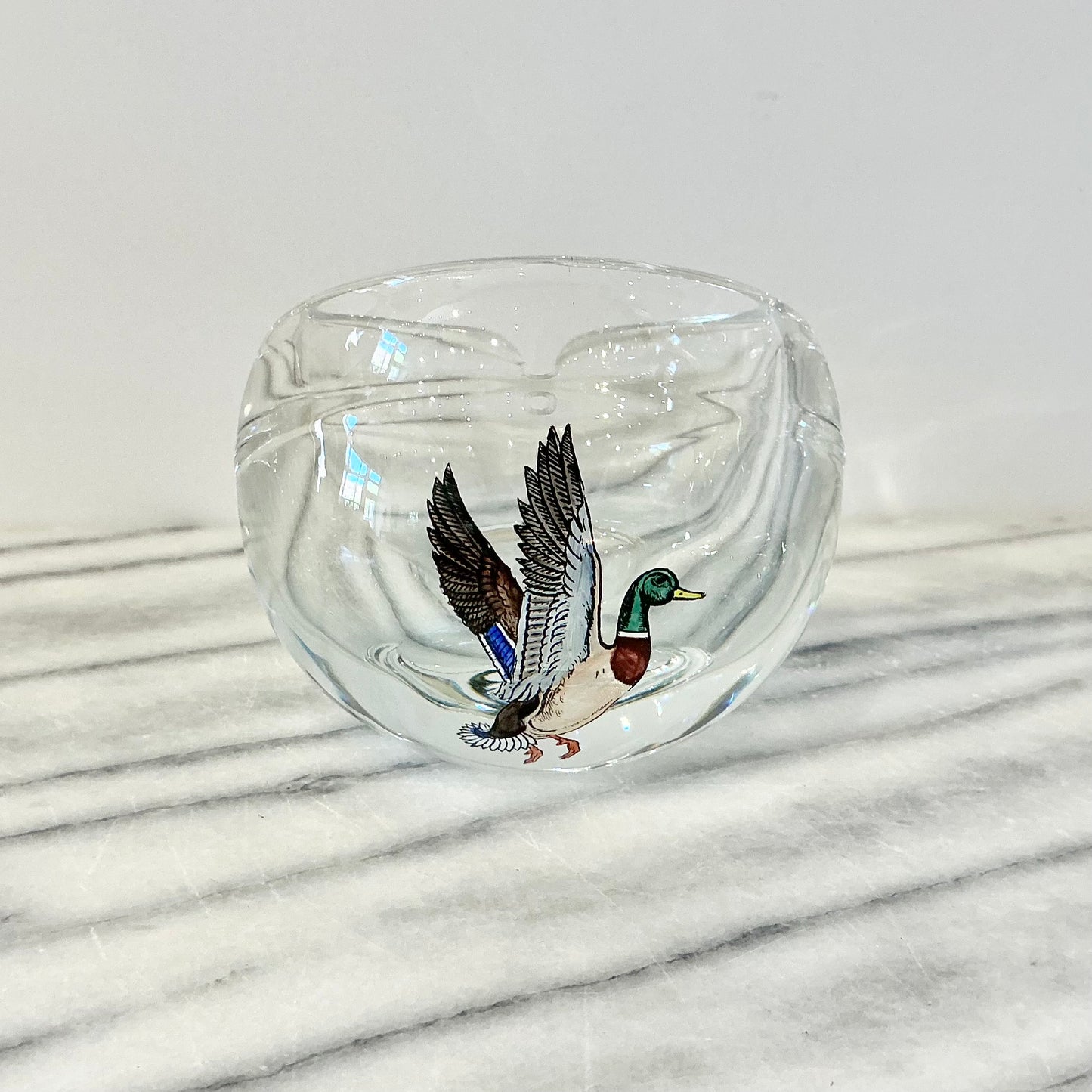 Vintage Chunky Glass Ashtray with Duck