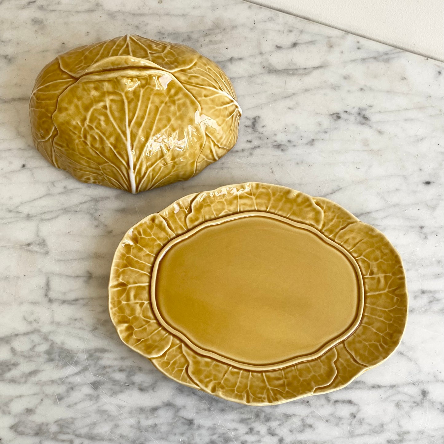 Vintage Covered Dish, Golden Cabbage Leaf