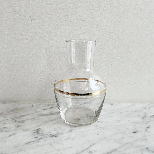 Small Vintage Glass Decanter / Vase with Gold Stripes