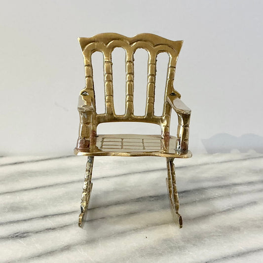 Tiny Vintage Brass Rocking Chair, 4"