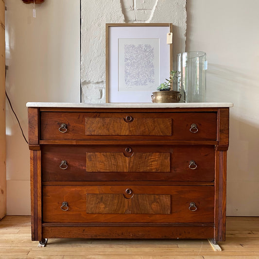 Antique 3-Drawer Dresser with Marble Top