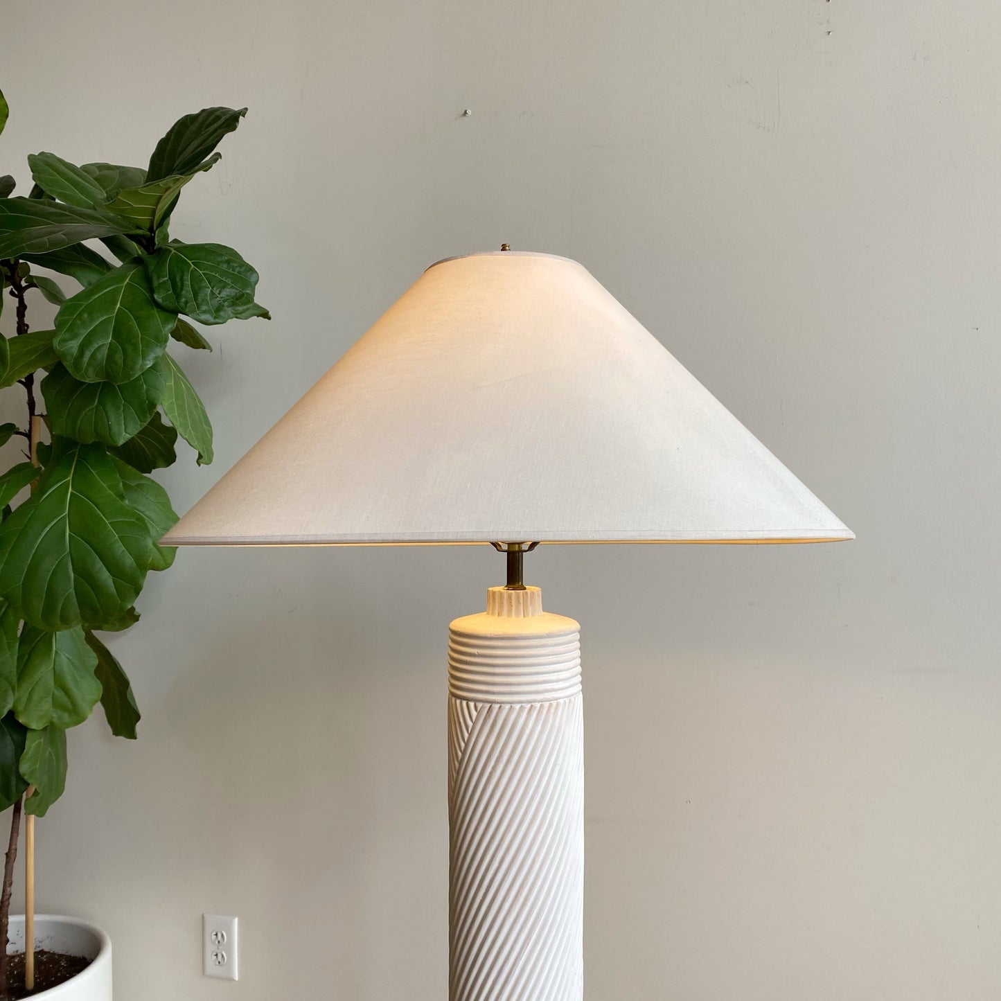 Vintage Reeded Plaster Floor Lamp with Shade