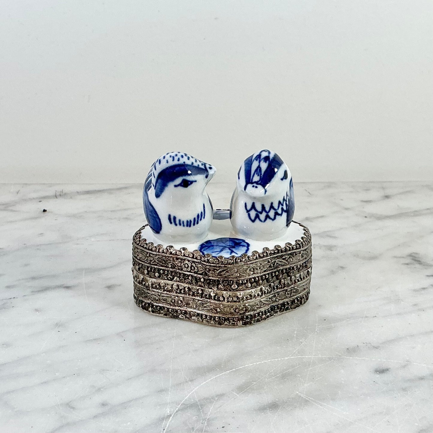 Vintage Blue + White Porcelain Bird Shard Box