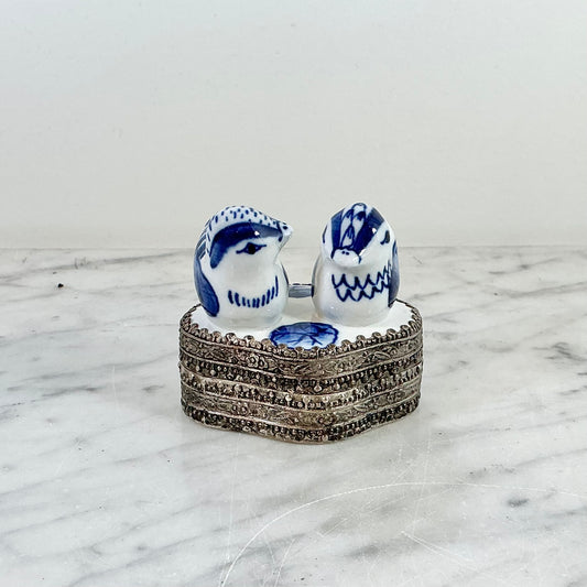 Vintage Blue + White Porcelain Bird Shard Box
