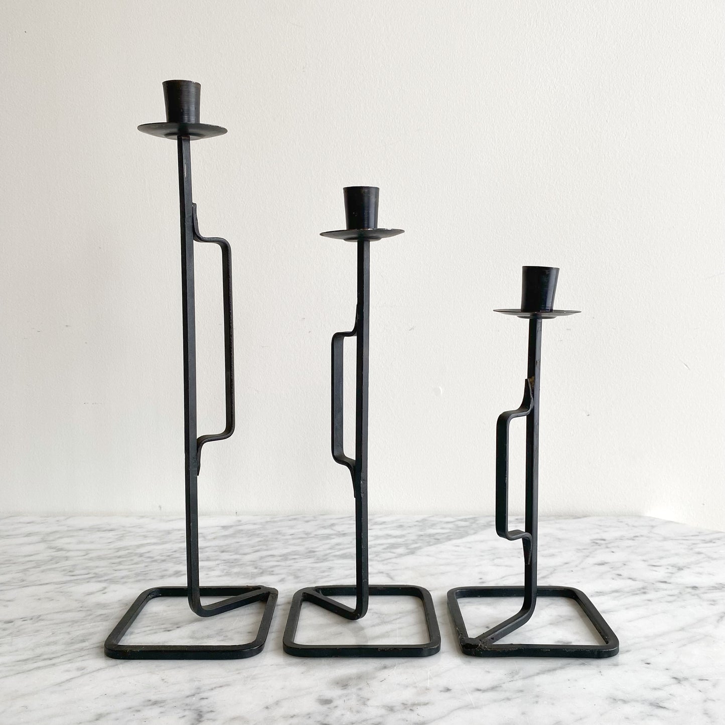 Trio of Slim Vintage Iron Candle Holders