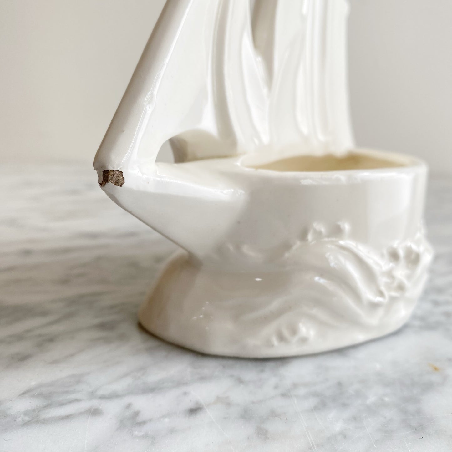 Vintage White Ceramic Sailboat Planter
