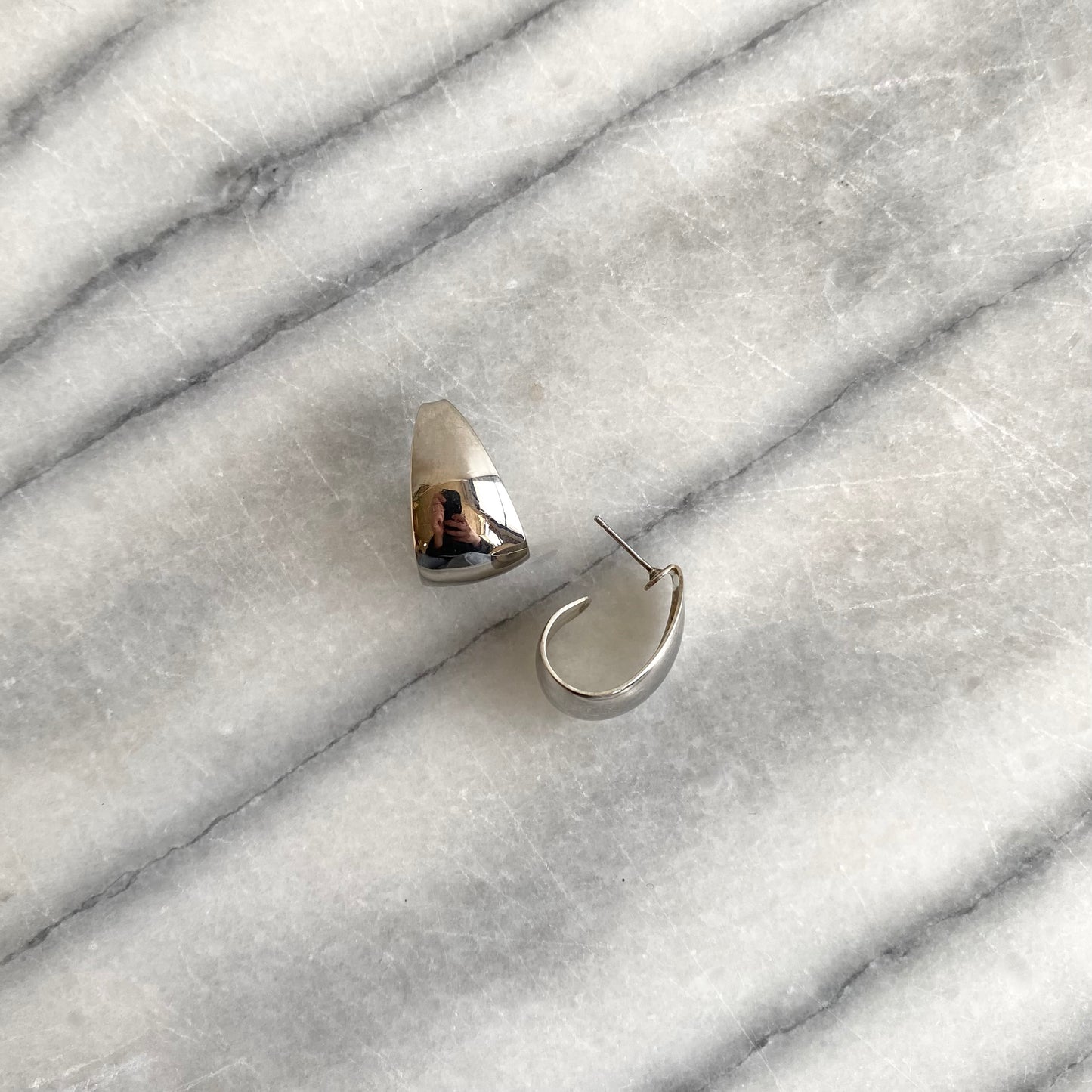 Vintage Polished Silver Hoop Earrings