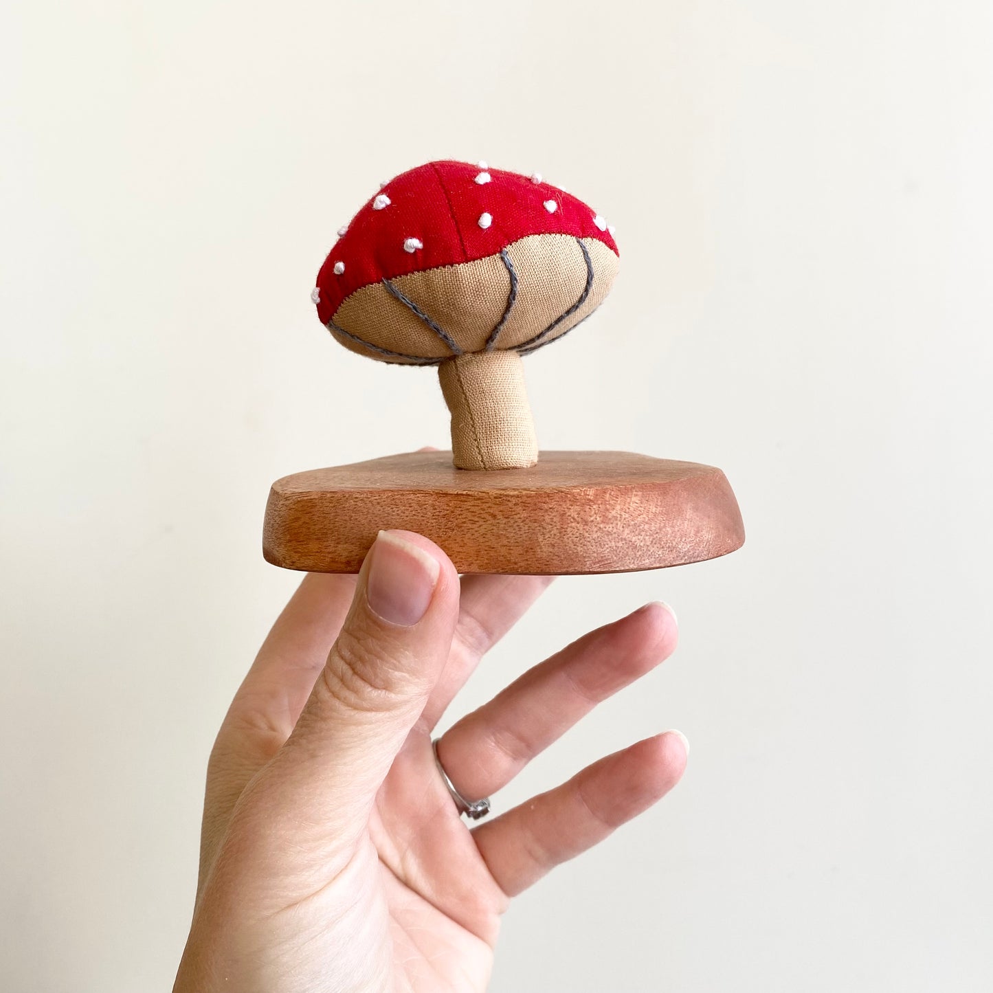 Plush Mushroom on Wooden Stand