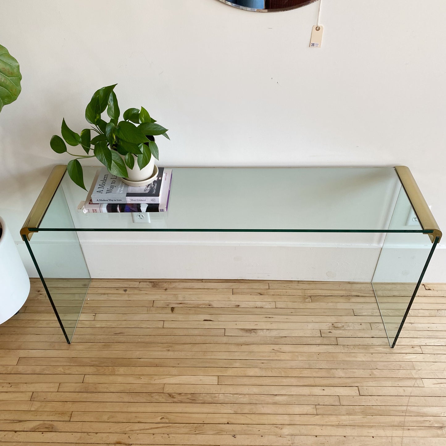 70's Vintage Glass Waterfall Console Table, Leon Rosen