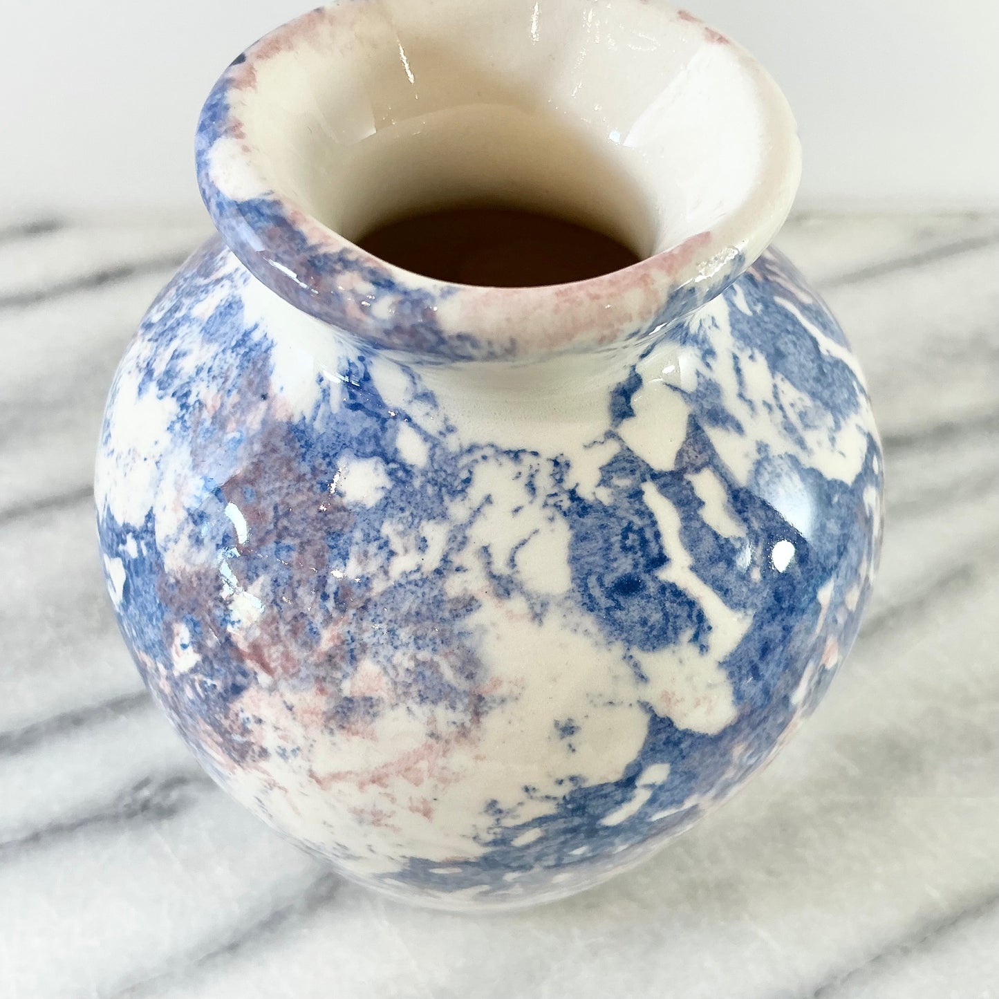 Vintage Blue + Pink Ceramic Sponge Vase
