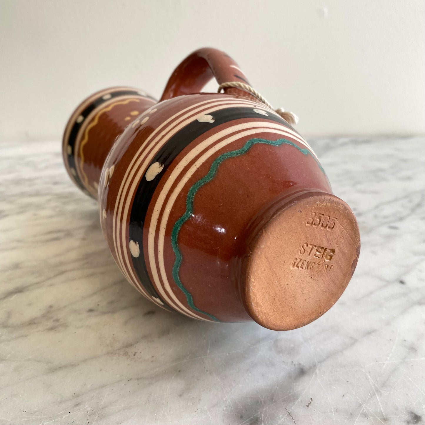 Vintage Hungarian Folk Art Pitcher, 8"